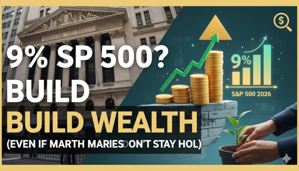 Stock market graph illustrating S&P 500 projected growth with upward trend lines and economic indicators