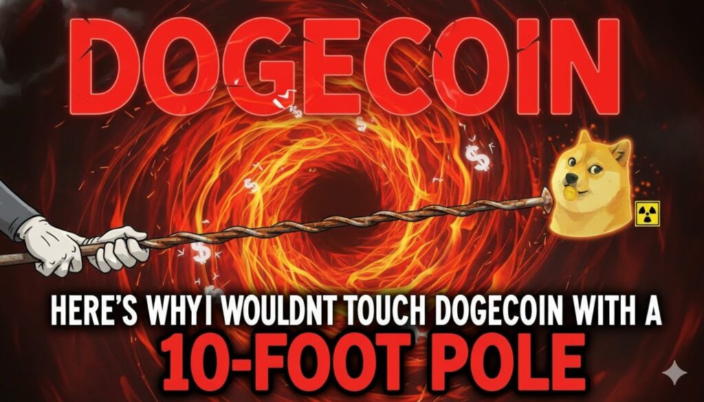 A Shiba Inu dog looking wary with a red warning sign in the background