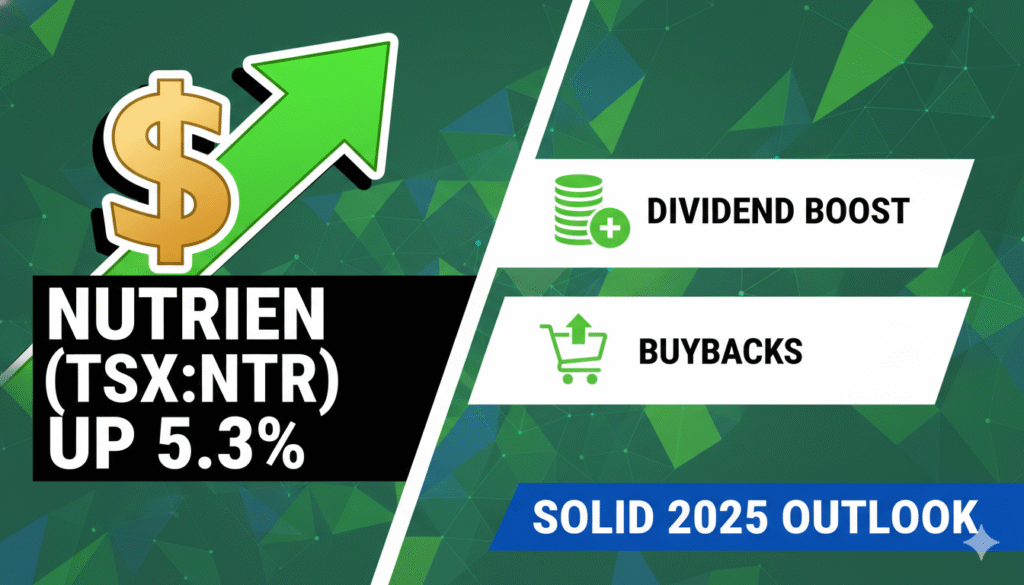 Nutrien Ltd stock chart showing price increase after 2025 earnings release with dividend and buyback announcements