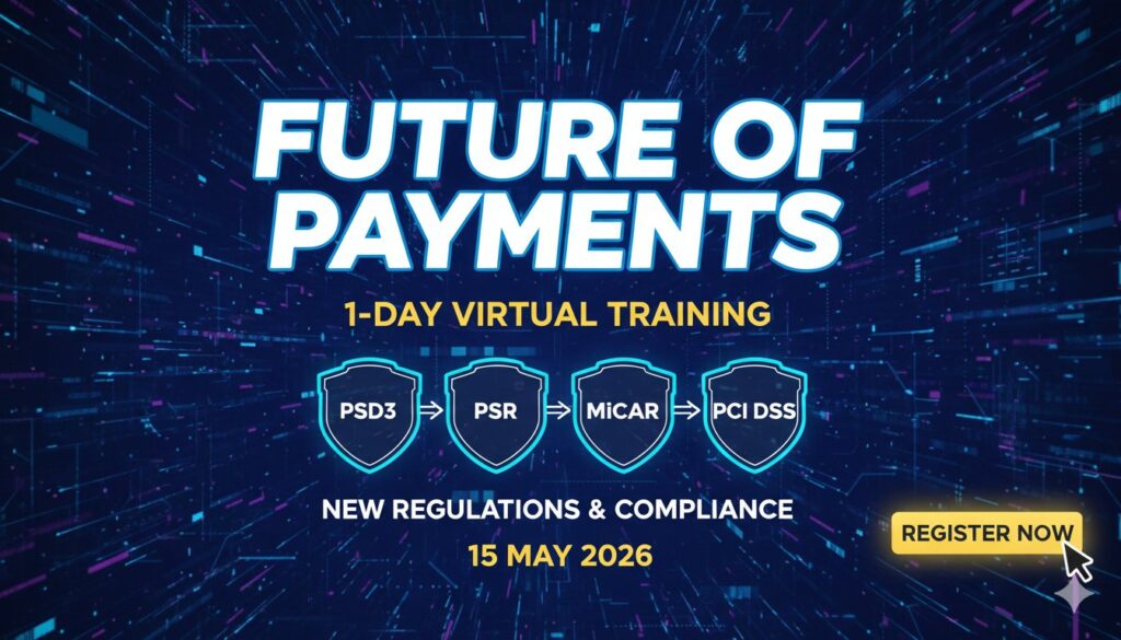 Alt Text for featured image : Virtual training course session on PSD3, PSR, MiCAR, and PCI DSS regulations for payments professionals