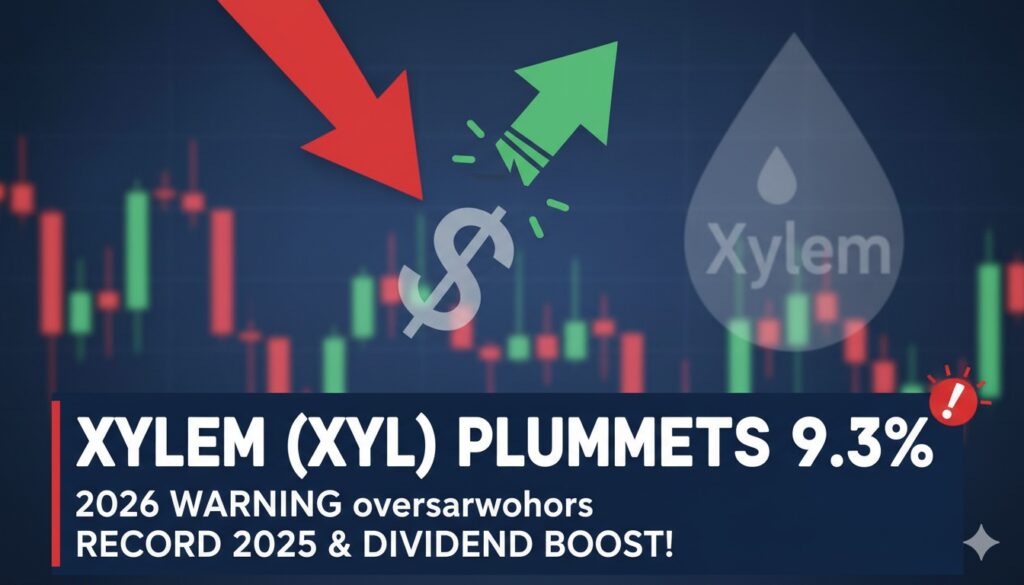 Xylem Inc. stock chart showing price decline after earnings release with water infrastructure background