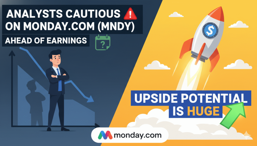 Line chart of monday.com (MNDY) stock price showing significant decline to near 52-week lows ahead of Q4 2025 earnings.