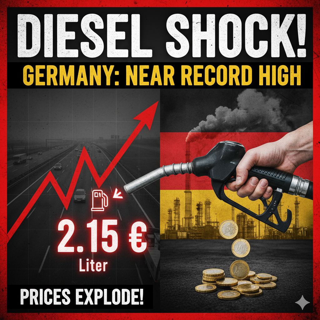 Graph showing rising diesel fuel prices at German gas stations reaching near record levels in March 2026