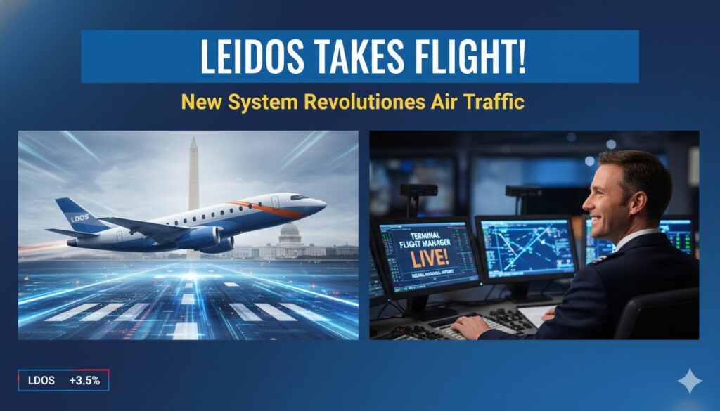 Alt Text for featured image : Digital air traffic control system interface at Reagan National Airport tower with real-time flight data displays